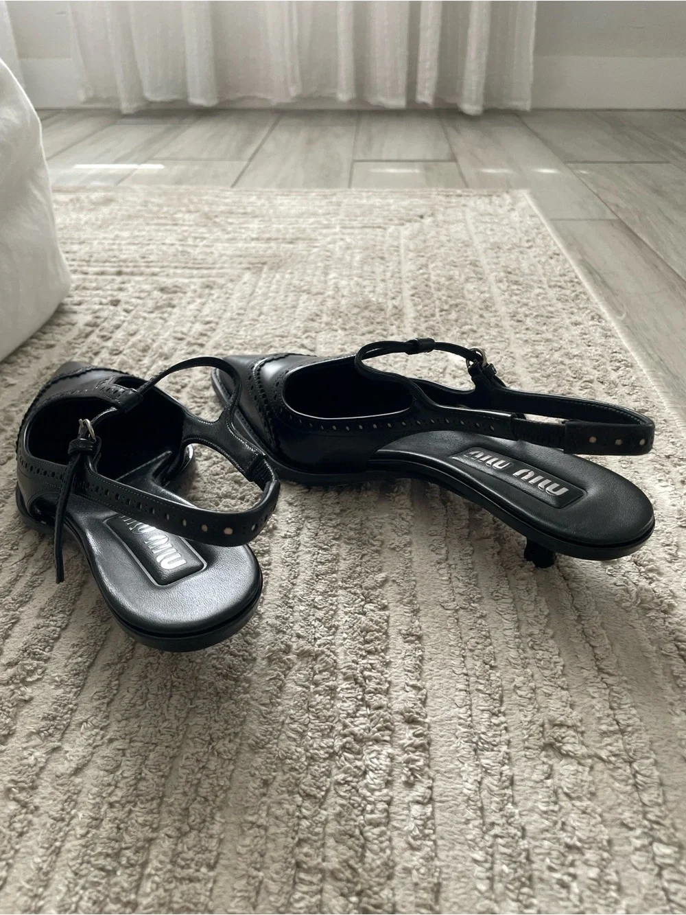 Miu Miu Brushed leather brogue slingback T-strap kitten heels